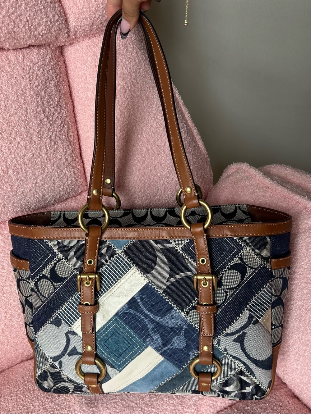 Vintage Y2K-era Coach Signature Blue Denim Patchwork Gallery Tote